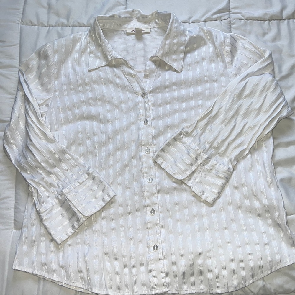 Iridescent striped button down log sleeve